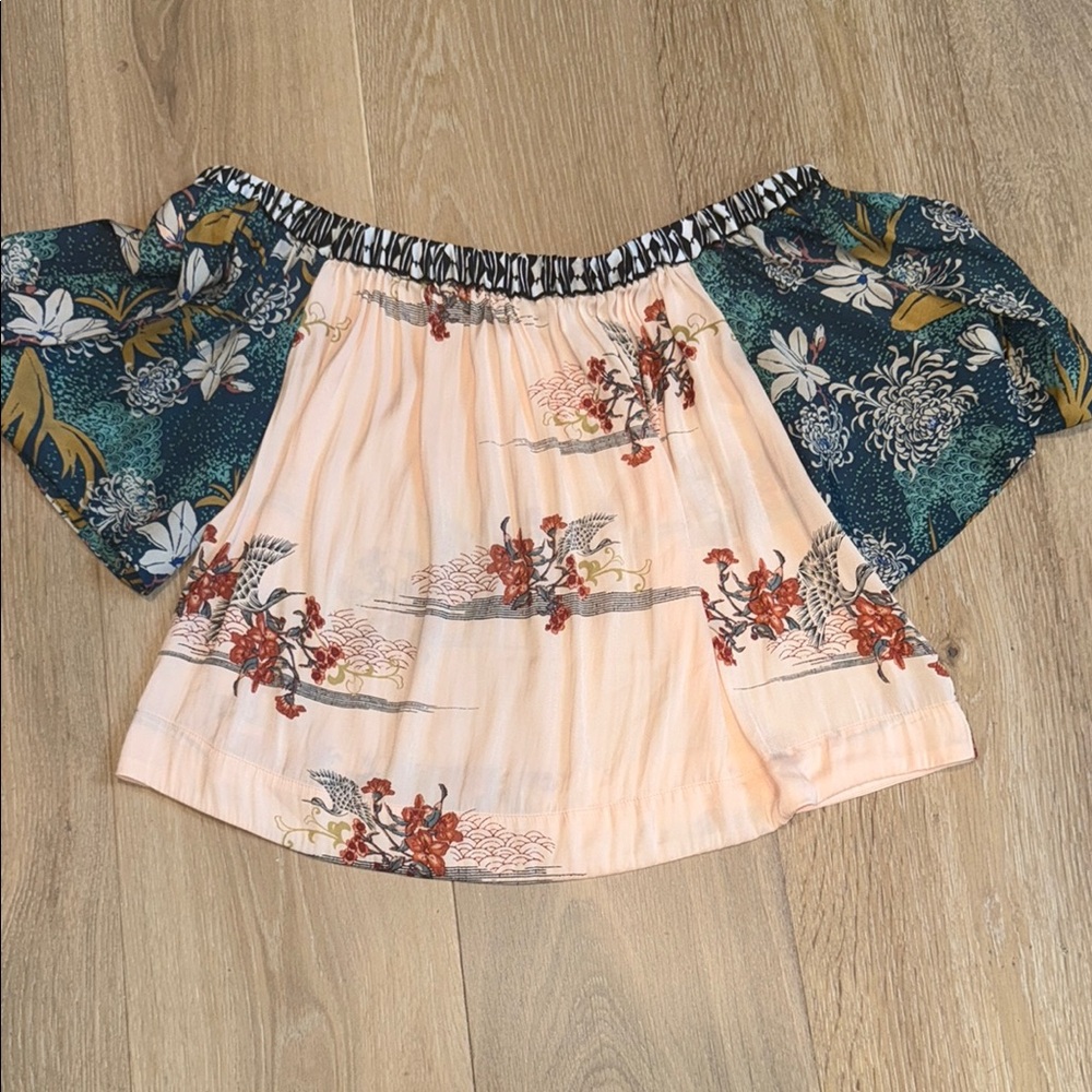 Free People Boho Floral Print Off-Shoulder Blouse